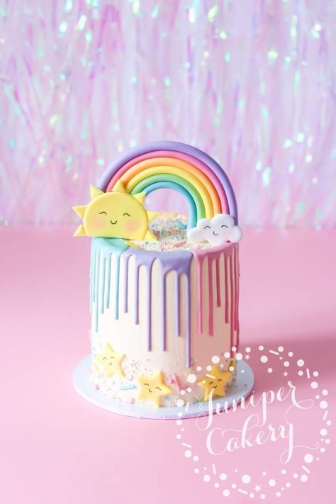 Rainbow Cake Ideas, Awesome Birthday Cakes, Pastel Rainbow Cake, Rainbow Themed Birthday Party, Rainbow First Birthday, Rainbow Birthday Cake, 1st Birthday Cakes, Rainbow Birthday Party