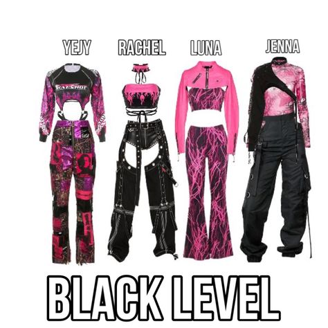 4 Outfits Kpop, Kpop Fashion Outfits Blackpink, Pubg Outfits, Blackpink Stage Outfits, Group Outfit Ideas, Group Outfits, Look Grunge, Preformance Outfits, Jaded London