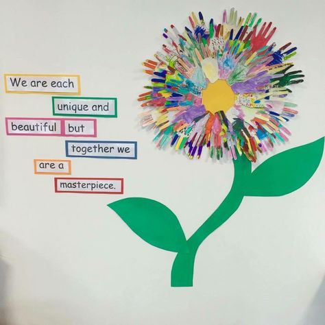 We Are Each Unique But Together We Are A Masterpiece, All Together Now Decorations, We Are All Unique Classroom Display, Masterpiece Bulletin Board, Harmony Day Art, Together We Are A Masterpiece, Crab Crafts, Preschool Boards, Emotions Activities