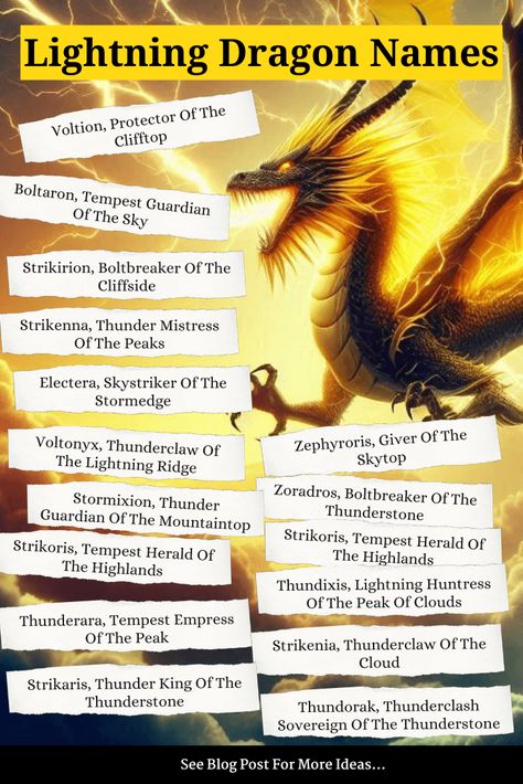 1,000+ Lightning Dragon Names + Generator | Imagine Forest Lightning Names, Names That Mean Dragon, Pirate Name Generator, Dragon Names Generator, Warrior Cats Name Generator, Dinosaur Books For Kids, Names Generator, Lightning Dragon, Warrior Cat Names