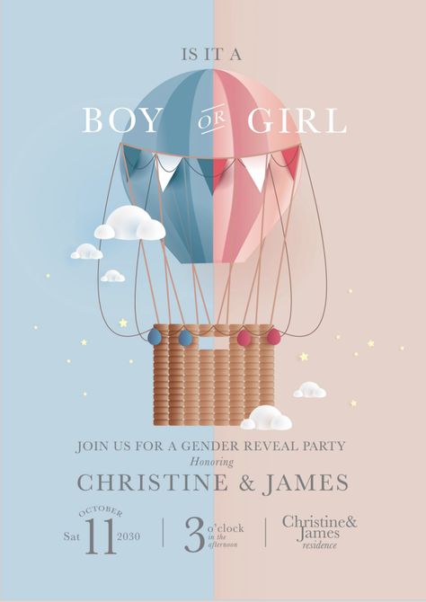 Pool Party Gender Reveal, Gender Reveal Invitations Template Free, Air Balloon Gender Reveal, Hot Air Balloon Gender Reveal, Balloon Gender Reveal, Gender Reveal Cards, Gender Reveal Invitations Template, Baby Gender Reveal Party Decorations, Idee Babyshower