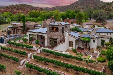 A $19.445 Million Home With Its Own Vineyard Becomes Sedona’s Priciest Listing - WSJ Wine Country House, Small Vineyard House, Vineyard House Plans, House With Vineyard, Modern Vineyard House, Sims 4 Vineyard, Vineyard Building, Home Vineyard, Vineyard Architecture