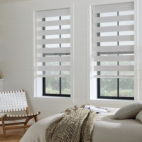 Dolly's Interiors Day and Night Blinds; are simply beautiful. The clean lines compliment any room of your choice. The sheer stripes allow natural light to filter through while still providing some level of privacy and the opaque stripes block light entirely, providing full darkness and privacy. The combination of the two stripes allows you to control the amount of light entering your room. #dayandnightblinds #sheers #dollysinteriors #curtainshoploughton #curtainshopepping #curtainshophornchu... Day And Night Blinds, Sheer Roman Blinds, Large Roller Blinds, Roller Blinds Bathroom, Vertical Blind Slats, Sheer Roller Blinds, Patterned Blinds, Skylight Blinds, Select Blinds