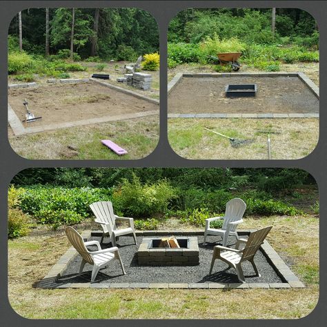 Fire Pit Ideas Backyard Square Area, Square Fire Pit Patio, Pea Gravel Fire Pit Area Square, Railroad Ties Landscaping Fire Pits, Square Outdoor Fire Pit Ideas, Airbnb Fire Pit Ideas, Square Fire Pit Ideas Backyard Seating, Square Gravel Fire Pit Area, Square Firepits Backyard Landscaping