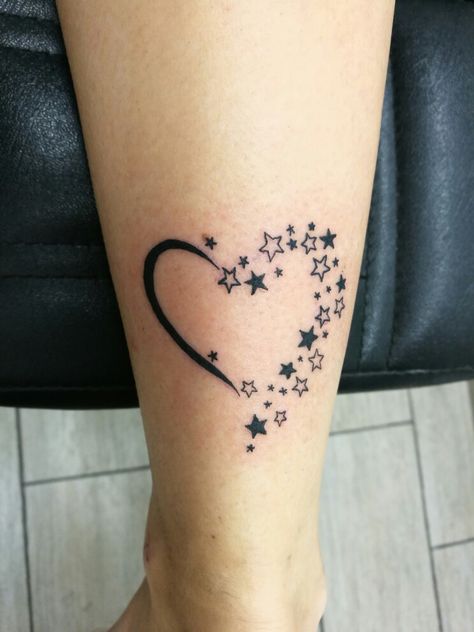 Star With Heart Tattoo, Heart With Stars Tattoo, Star And Heart Tattoo, Memorial Star Tattoos, Star And Heart Tattoo Designs, Heart Star Tattoos For Women, Heart With Infinity Tattoo, Simple Heart Tattoos, Button Tattoo