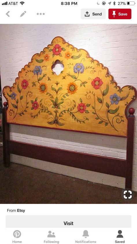 Spanish Style Furniture, Vintage Hand Painted Furniture, Spanish Revival Style, Painted Headboard, Mexican Furniture, Painted Beds, Spanish Decor, Upcycled Furniture Diy, Southwest Decor