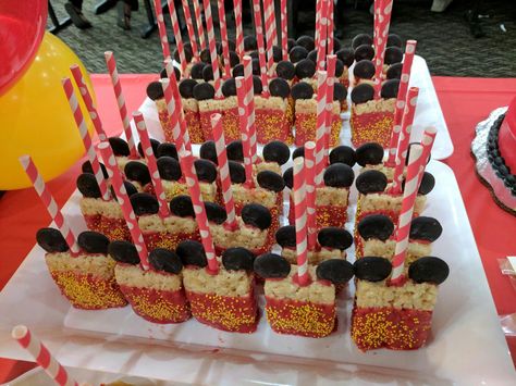 Mickey Mouse Candy Bar Ideas, Mickey Mouse Candy Table 1st Birthdays, Mickey Treats Desserts, Mickey Mouse Dipped Pretzels, Mickey Candy Bar, Mickey Mouse Shaped Rice Krispies, Mickey Mouse Desserts, Mickey Mouse Bday, Disney Desserts