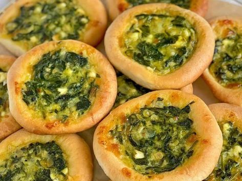 Mini spinach cheese pies Recipe - Whisk Mini Cheese Spinach Pies, Mini Spinach Pies, Spinach Cheese Pie, Mini Spinach Cheese Pies, Frozen Dinner Rolls Ideas, Quinoa Meatloaf, Kurdish Style, Spinach Pies, Rhodes Dinner Rolls