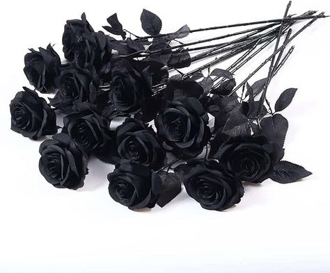 Amazon.com: Laelfe 12 PCS Artificial Flowers Black Roses, Fake Silk Flower Long Stem Artificial Black Rose for Halloween Home Wedding Party Decorations(Black) : Home & Kitchen Black Roses In Vase, Black Rose Decor, Black Rose Flower, Gothic Flowers, Rose Bridal Bouquet, Roses Flower, Rose Stem, Black Roses, Cover Ideas