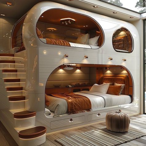 Teen Bunk Bed Ideas, Luxury Teen Bedroom, Spaceship Interior Bedrooms, India Bedroom, Futuristic Bed, Weird Beds, बेडरूम डिजाइन, Beautiful Furniture Pieces, Cool Room Designs