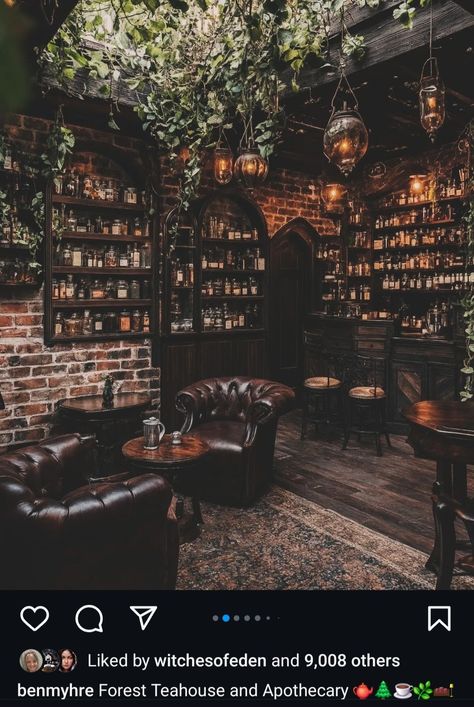 Witchy Cafe Interior, Dark Shop Interior, Moody Shop Interior, Goth Cafe Aesthetic, Witch Cafe Coffee Shop, Witchy Tea Shop, Moody Bookstore, Gothic Coffee Shop, Dark And Moody Bar