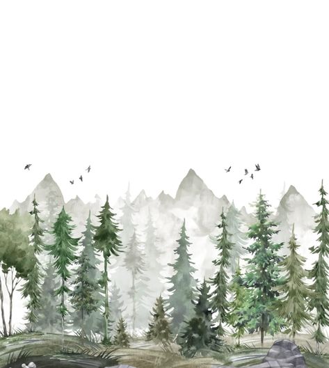 Woodland Background Wallpapers, Baby Album Design, Wall Murals Painted Diy, Baby Room Paintings, Floral Watercolor Background, Woodland Illustration, Wallpaper Crafts, Forest Mural, Winnie The Pooh Pictures