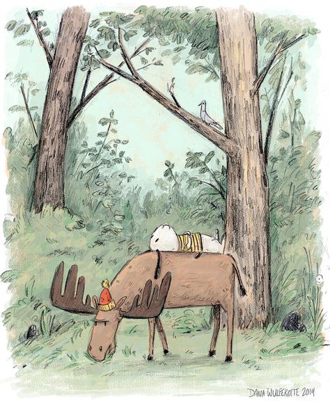 Moose Cartoon, Autumn Illustration, Picture Books Illustration, Book Illustration Art, Children's Book Illustration, Giclee Art Print, Children Illustration, Cute Illustration, Animal Illustration