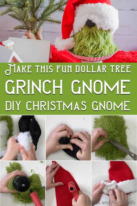 Dollar Tree Grinch, Grinch Gnome, Diy Snowman Decorations, Tree Gnome, Grinch Crafts, Gnome Diy, Grinch Wreath, Snowman Crafts Diy, Gnome Tutorial