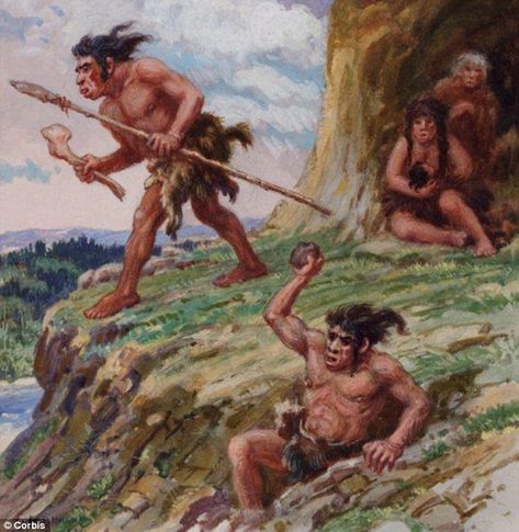 Neanderthal man goes on a hunting mission: Researcher believe bird feathers may have been used as decoration by the early hominids Prehistoric Man, Bad Teeth, Early Humans, Human Evolution, Paleo Art, Prehistoric Animals, Stone Age, Old Stone, Historical Pictures