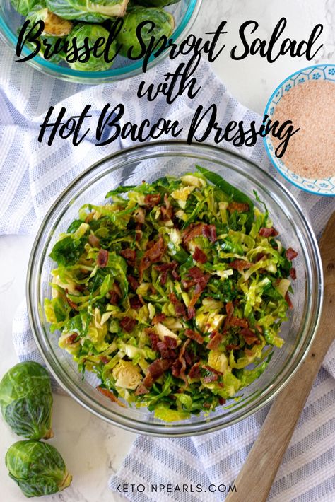 Shaved Brussel Sprout Salad Recipes, Shredded Brussel Sprout Recipes Salad, Keto Brussel Sprouts, Salad With Hot Bacon Dressing, Brussel Sprout Slaw, Sprout Recipe, Shaved Brussel Sprout Salad, Antipasto Pasta, Shredded Brussel Sprout Salad