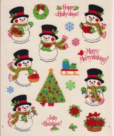 Snowflake Wreath, Vintage Stickers, Jolly Holiday, Hallmark Christmas, Water Stains, Christmas Stickers, Sticker Book, Vintage Cards, Retro Christmas