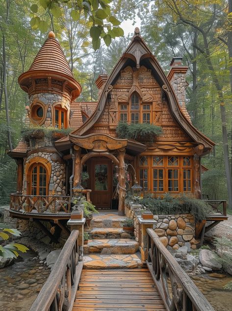 Fairytale Houses, Log Home Designs, Fairytale House, Storybook Homes, Forest Cottage, House Design Ideas, Fairytale Cottage, Casas Coloniales, Rock Creek