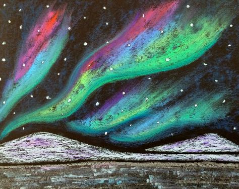 Kathy's AngelNik Designs & Art Project Ideas: Northern Lights Winter Landscape Art Lesson Landscape Art Lessons, Northern Lights Art, Winter Art Lesson, Lights Winter, Winter Art Projects, Ecole Art, Winter Painting, Homeschool Art, Art Lessons Elementary