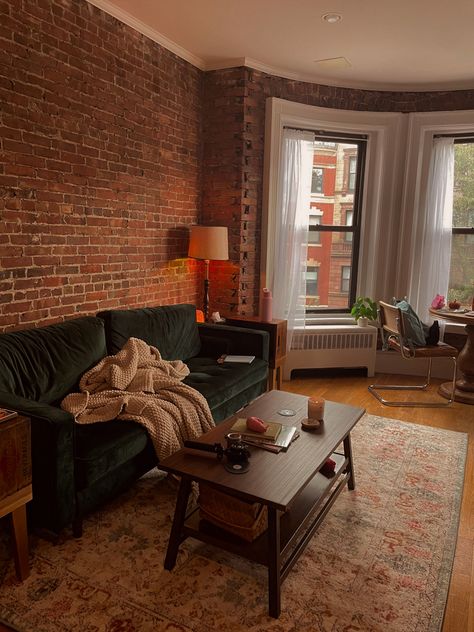 Nyc Apartment Fireplace, Cozy Apartment New York, Old New York Apartment Aesthetic, West Village Apartment Aesthetic, Old City Apartment Interior, Apartment Downtown Aesthetic, Cozy Nyc Apartment Aesthetic, Nyc Apartment Aesthetic Living Room, First Apartment With Boyfriend Decor Living Room