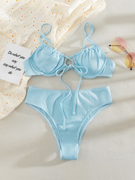 Light Blue Bathing Suit, Blue Bathing Suit, Light Blue Tie, Blue Cute, Fame Dr, Blue Swimsuit, Beachwear For Women, Women Swimsuits, Baby Blue