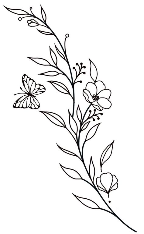 Flower Vine Tattoos, Flower Tattoo Stencils, Vine Drawing, Easy Flower Drawings, Tattoo Outline Drawing, Easy Drawings For Beginners, Vine Tattoos, Bee Tattoo, Cute Tattoos For Women