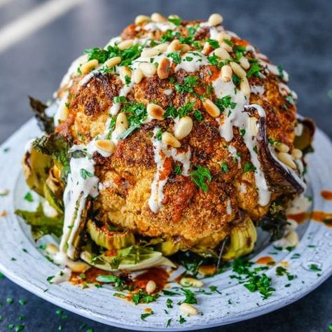 Whole-Roasted Spiced Cauliflower | PrimalGourmet Primal Gourmet, Roasted Cauliflower Head, Plat Vegan, Roasted Cauliflower Recipes, Spiced Cauliflower, Steamed Cauliflower, Whole Roasted Cauliflower, Head Of Cauliflower, Baked Cauliflower