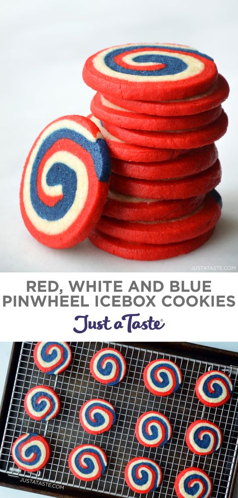 4th Of July Pinwheel Cookies, Fourth Of July Pinwheels, Forth Of July Cookie, Forth Of July Dessert Recipes, Fun 4th Of July Desserts, Fourth Of July Snacks Easy, Fourth Of July Baking, Red White Blue Cookies, Fourth Of July Baked Goods