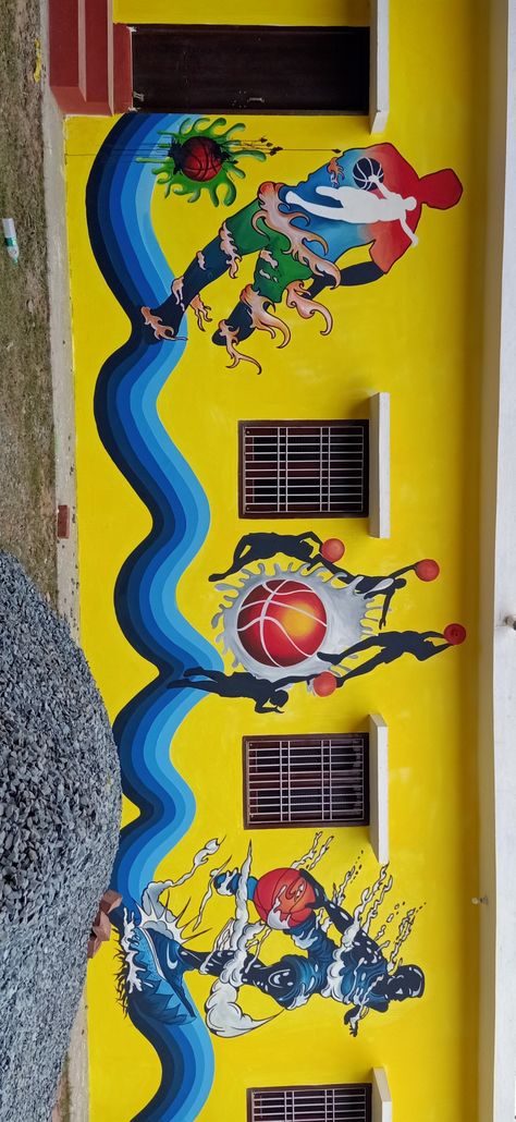 Sports Painting Ideas Wall Art, Sports Mural, Sports Paint, Sports Painting, School Murals, Color Palette Challenge, School Painting, Guru Pics, Sport Illustration