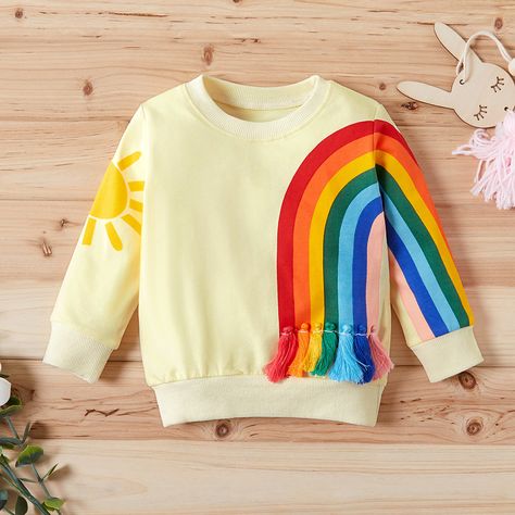 Kid Core Outfits, Kidcore Clothes, Kidcore Clothing, Random Wishlist, Pretty Rainbow, Rainbow Outfit, Rainbow Aesthetic, Rainbow Shirt, Long Sleeve Tops Casual