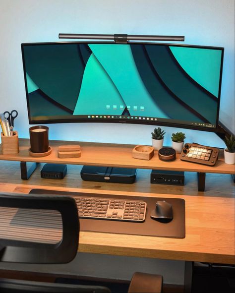 Wooden Desk Setup, Small Room Setup, Wall Tv Stand, Offer Letter, Tv Stand Decor, Computer Desk Setup, Home Studio Setup, Desktop Setup, Bedroom Setup