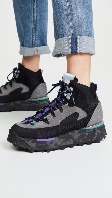 Acne Clothing, Acne Denim, Outdoor Streetwear, Hiking Sneakers, Loose Fit Jeans, Footwear Design Women, Suede Sneakers, Apparel Design, Printed Leather