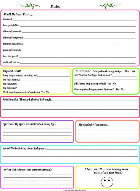 Customize your journal with texts that inspire you.  Keeping a daily journal, a type of diary, can help you in day-to-day problems and decisions.  The back of each page is where you can write yourself any type of notes or expand on what you have written.  Print out as many sheets as you want.  Sections include: Well Being Physical Health Financial Relationships Spiritual Goals Social Mood Wellness Journal Template, Journal Mental Health, Spiritual Goals, Life Planner Organization, Spiritual Journals, Self Care Bullet Journal, Peer Support, Mindfulness For Kids, Writing Therapy