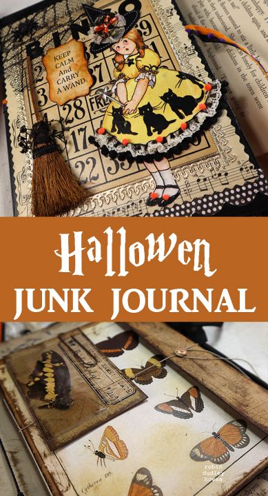 Halloween Junk Journal Free Printable, Diy Journal Ideas How To Make, Junk Journal Pages Ideas Layout Tutorial, Junk Journal Halloween, Halloween Junk Journal Ideas, How To Make A Junk Journal, Vintage Junk Journal Ideas, Halloween Journal Ideas, Altered Cookbooks