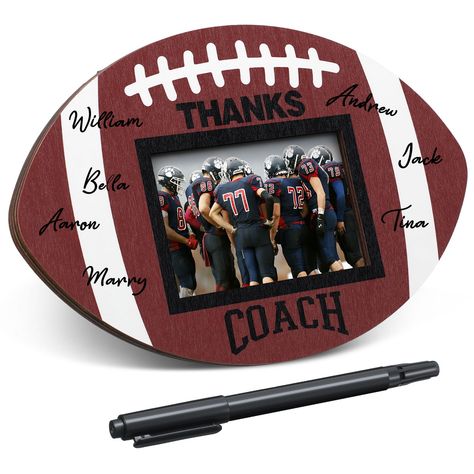 PRICES MAY VARY. Nice Combination: you will receive a gift from a football coach, including 1 autograph picture frame with 1 autograph pen, each player can write their own signature and wishes, and you can leave a message to your coach in the margin of the picture frame Right Size: this football picture frame measures about 7.09 x 7.09 inches/ 18 x 18 cm in total, the middle part is about 3.94 x 2.76 inches/ 10 x 7 cm; On the back, it features legs and hanging clips, allowing you the flexibility Coaches Gift Ideas, Football Coach Gift Ideas, Thanks Messages, Football Banquet, Football Coach Gifts, Football Homecoming, Homecoming Ideas, Home Plate, Football Love