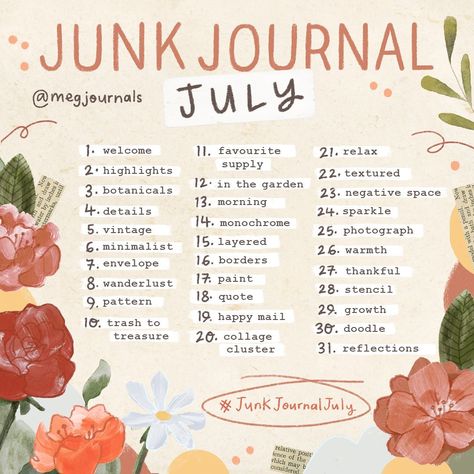 Meg’s Instagram profile post: “✨ The wait is over… #JunkJournalJuly 2021 is officially here! Are you joining us? I am so excited to bring you another month of junk…” Junk Journal Prompts, Junk Journal Challenge, To My Dear Friend, Art Journal Challenge, Bullet Journal For Beginners, Prompt List, Journal Challenge, Art Journal Prompts, Ways To Get Money