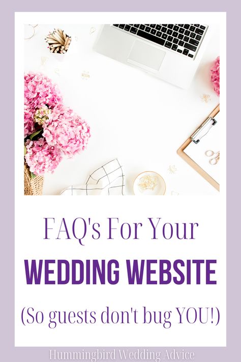 Your wedding website is a great resource for guests. Not only can it give them the basic details about your wedding, but it can help answer all the frequently asked questions about your wedding, too. Questions about dress code, parking, kids, plus ones, dietary restrictions, when the wedding ends, and how to RSVP can all be answered on your wedding website. For tips and the full list of questions, check out the blog post. // weddings // bride tips // married // wedding questions // groom // Wedding Website Faq, Hummingbird Wedding, Bride Tips, All About Wedding, Wedding Questions, Wedding Tools, Iconic Weddings, Planning Business, Wedding Help