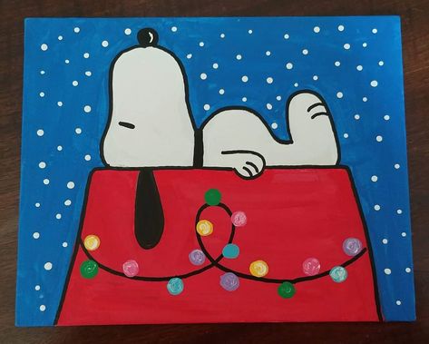 Cute Christmas Painting Ideas Easy, Christmas Theme Paintings On Canvas, Painting Ideas On Canvas Easy Christmas, Simple Holiday Painting Ideas, Christmas Canvas Ideas Easy, Paint Night Ideas Winter, Christmas Simple Painting Ideas, Painting Ideas On Canvas For Christmas, Easy Snoopy Paintings