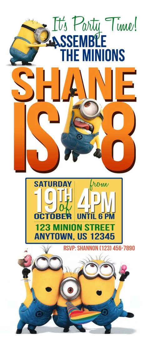 Minion Birthday Party Invitations, Minion Party Invitations, Minions Birthday Party, Minion Invitation, Minion Birthday Invitations, Minions Minions, Despicable Me Party, Minions Birthday, Minions Party