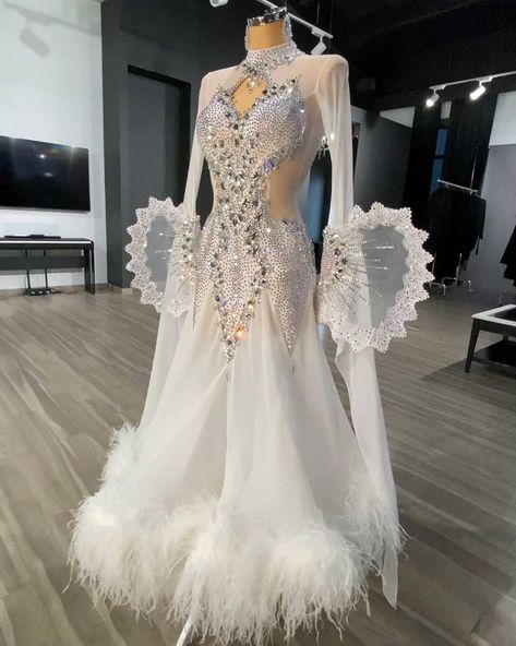 White Ballroom Dress, Ballroom Dance Dresses Standard, White Ballroom, Smooth Ballroom Dress, Smooth Dance Dresses, Ballroom Standard Dress, Ballroom Competition Dress, Dancing Dresses, Ballroom Competition