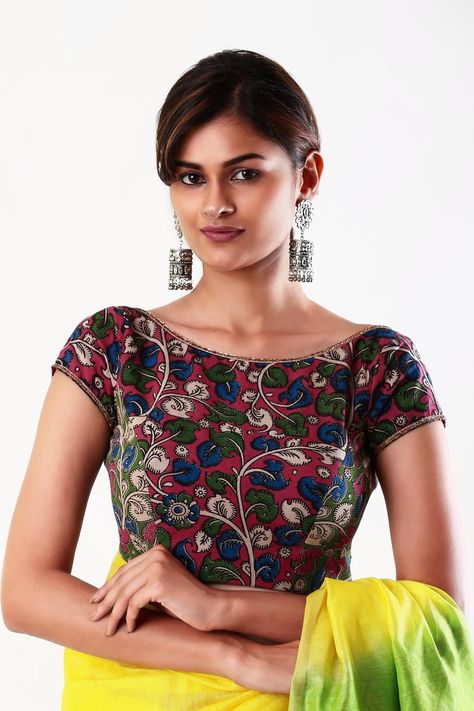 Readymade Blouse Online Shopping, Kalamkari Blouse Designs, Boatneck Blouse, Designer Blouses Online, House Of Blouse, Kalamkari Blouse, Blouse Necklines, Buy Blouse, Best Blouse Designs