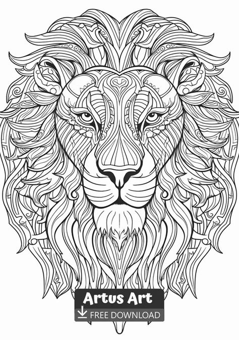 Lion Coloring Page - Free PDF Download Coloring Page. #freedownload #lioncoloringpage #lion Cat Zentangle, Halloween Zentangle, Zentangle Coloring Pages, Aesthetic Coloring Pages, Lion Coloring, Lion Mandala, Lion Coloring Pages, Free Adult Coloring Pages, Color Images