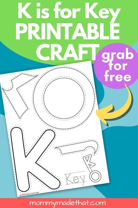 K is for Key Craft: Free Printable Letter K craft K Is For Key Craft, K Is For Key, Lower Case K, Letter K Craft, Letter K Crafts, K Craft, Letters Activities, Paper Plate Animals, Beachy Crafts