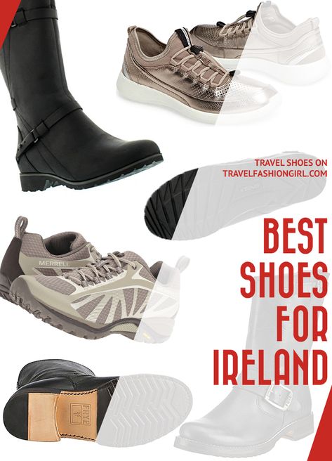 One of the most common questions travelers have is if you really need waterproof boots for Ireland? We asked our readers for their opinion and their recommended walking shoes. These are the best shoes for Ireland according to our readers! https://www.travelfashiongirl.com/best-shoes-for-ireland/ via @travelfashiongirl #packing #tips #travel Waterproof Walking Shoes Women, Shoes For Scotland Travel, Shoes For Ireland Travel, Waterproof Walking Shoes For Women, Waterproof Shoes Womens Travel, Waterproof Shoes Womens, Suitcases For Travel, Ireland Clothes, Best Travel Shoes