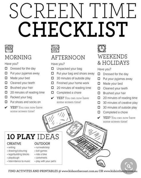 Screen Time Checklist, Screen Time Chart, Uppfostra Barn, Checklist For Kids, Screen Time Rules, Life Skills Kids, Screen Time For Kids, Rules For Kids, Parenting Knowledge