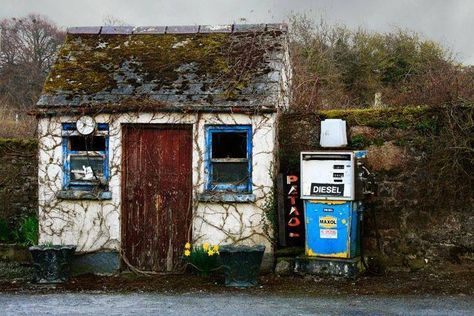 County Carlow Irish Cottage, Old Gas Stations, Gas Pump, Petrol Station, Gas Stations, Gas Pumps, Advertising Signs, Lost & Found, Pay Phone