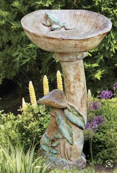 Rustic Bird Baths, Unique Bird Baths, High Garden, Frog And Mushroom, Concrete Bird Bath, Tattoo Plant, Bird Bath Garden, Stone Fountains, Indoor Fountain