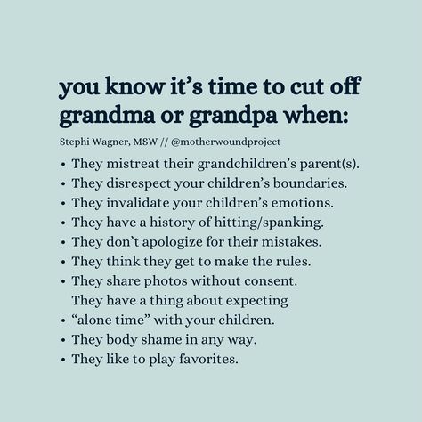 Being a grandparent is a privilege, not a right. Can’t be bothered to treat your own child well? Why would you think you’re somehow owed a place in their minor child’s life? The only answer I can think of is a serious case of entitlement. Know any entitled or overbearing or self-centered grandparents? Tell us in the comments. ✋ Grandparents Who Don't Come Around, Bad Grandparents Quotes, Toxic Grandparents Quotes, Uninvolved Grandparents Quotes, Narcissistic Grandparents, Grandparent Boundaries, Toxic Grandparents, Bad Grandparents, Cycle Breaking