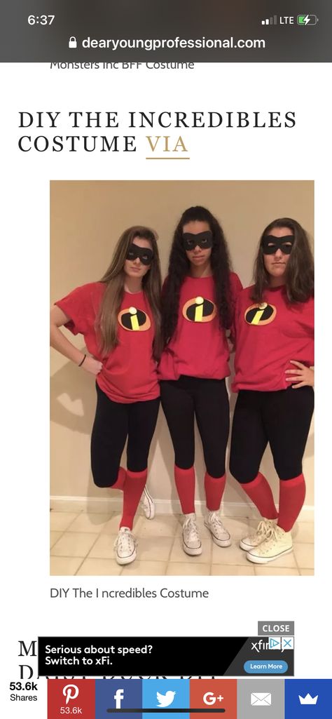 Incredibles Costume Diy, Diy Cute Halloween Costumes, Easy Superhero Costumes, Sorority Halloween Costumes, Best Friends Halloween, Diy Superhero Costume, Costumes For Best Friends, Incredibles Costume, Best Group Halloween Costumes