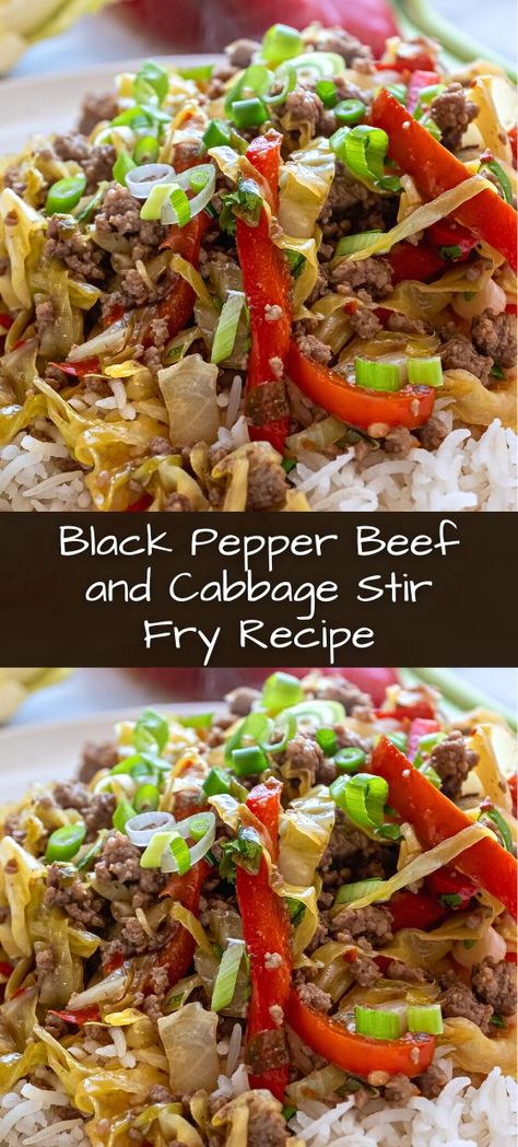 Beef And Cabbage Stir Fry, Black Pepper Beef, Pepper Beef, Ground Beef And Cabbage, Beef Stir Fry Recipes, Cabbage Stir Fry, Beef Broccoli, Beef And Cabbage, Stir Fry Recipe